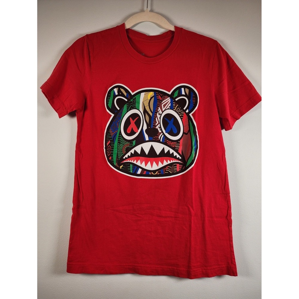 BAWS Born A Wild Soul Crazy Stitched Teddy Bear Graphic Tee Red SM
